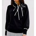 MSRP $48 Liz Claiborne Womens S Petite Black Split Tie Neck Pullover Sweater Lo