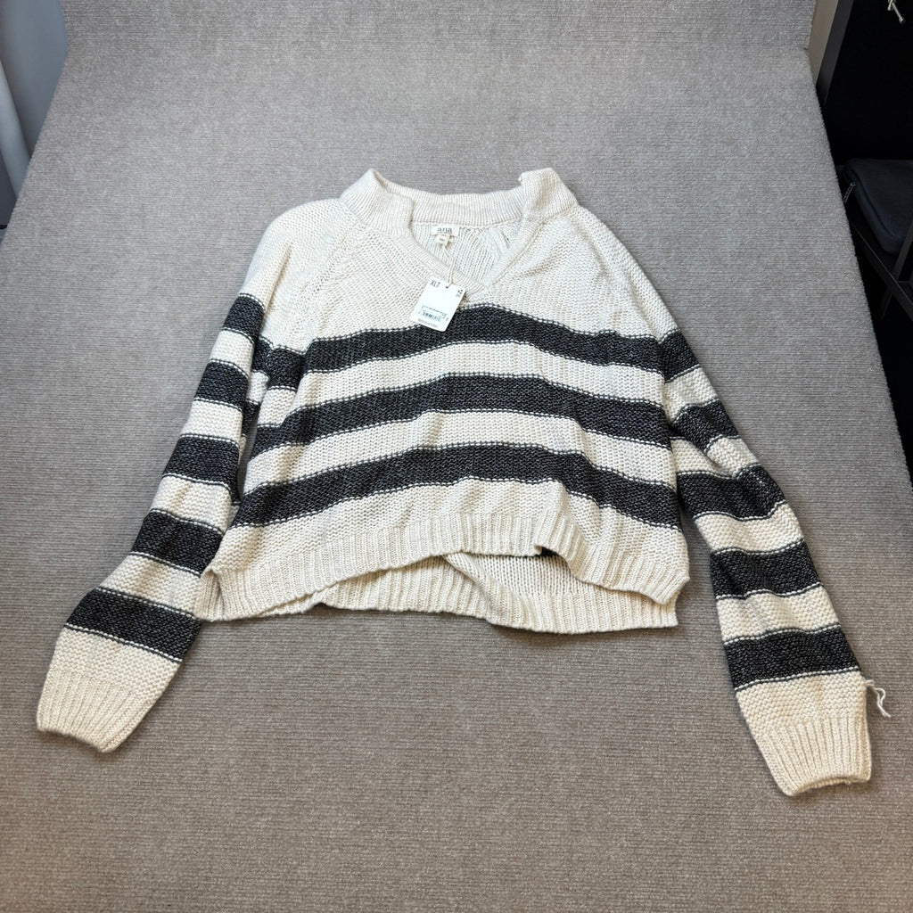 MSRP $42 a.n.a Womens XL Tall Birch Stripe Split Crew Neck Pullover Sweater