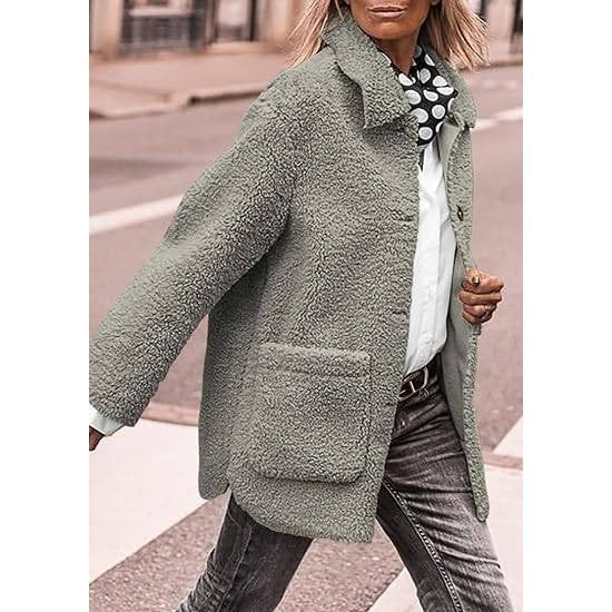 MSRP $78 PRETTYGARDEN Women's Gray L Winter Faux Fur Coats Long Sleeve Lapel B