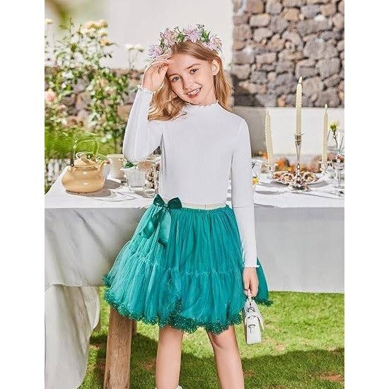Set of 2 MSRP $26 Arshiner Girl's 11-12Y White Lettuce Trim Mock Neck Long Sleev