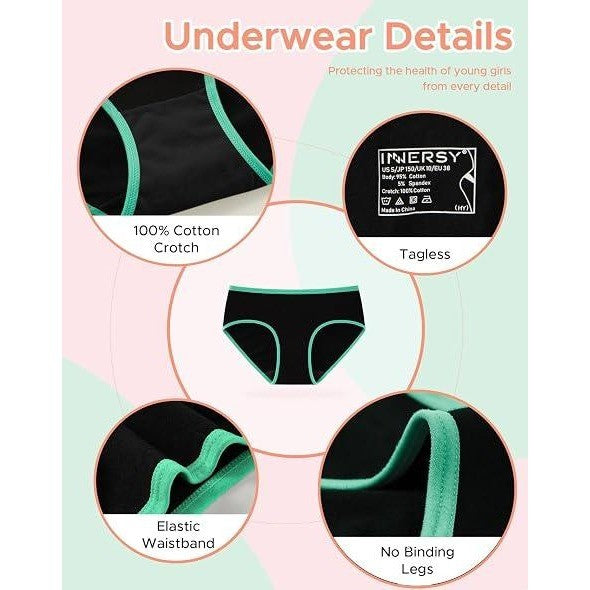 Set of 6 MSRP $26 INNERSY Girl's 14-16Y Cotton Underwear Comfortable Panties