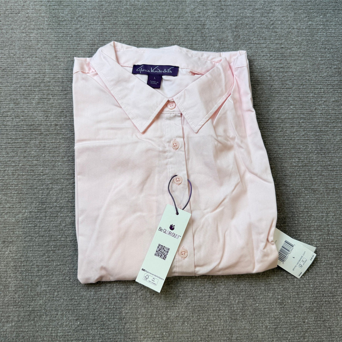 MSRP $48 Gloria Vanderbilt Amanda Womens L Pink Parasol Long Sleeve Dress Shirt