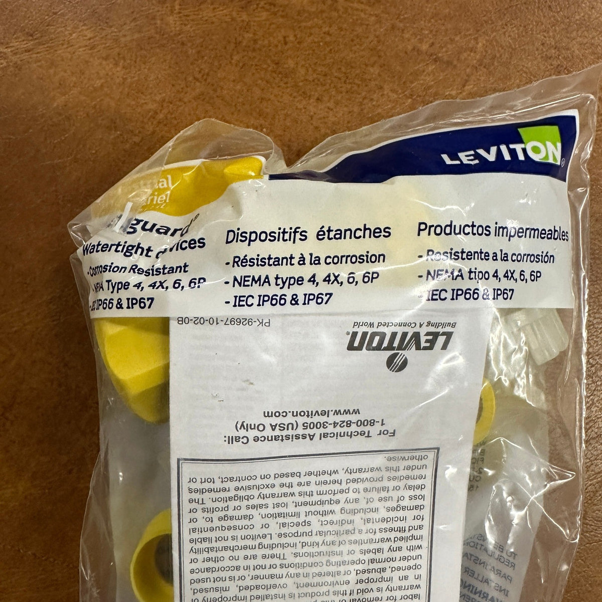 10 Pack Leviton Male Watertight Straight Blade Plug 14W34, 15A-277V, 2P3W