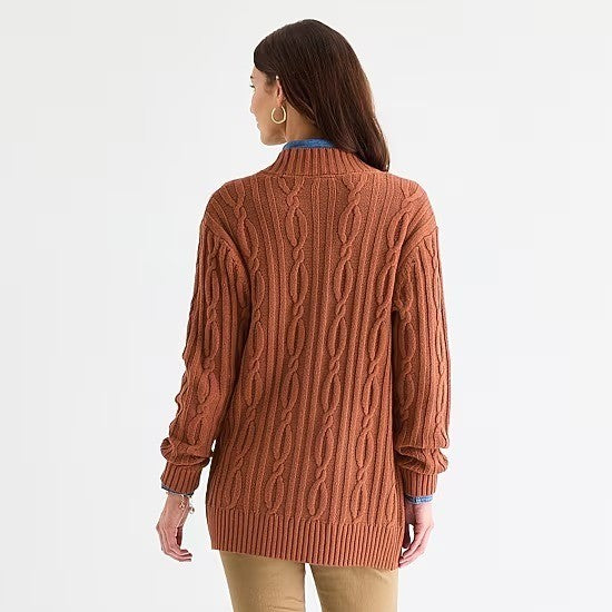 MSRP $50 St. John's Bay Women's M Tall Aurora Brown Open Front Cardigan Long