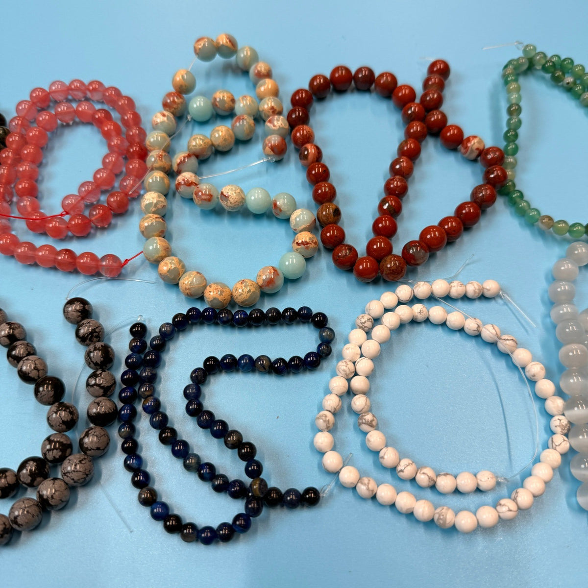 Set of 10 Natural Gemstone Round Beads Strands 15" Sizes 6,8,10 mm №B38