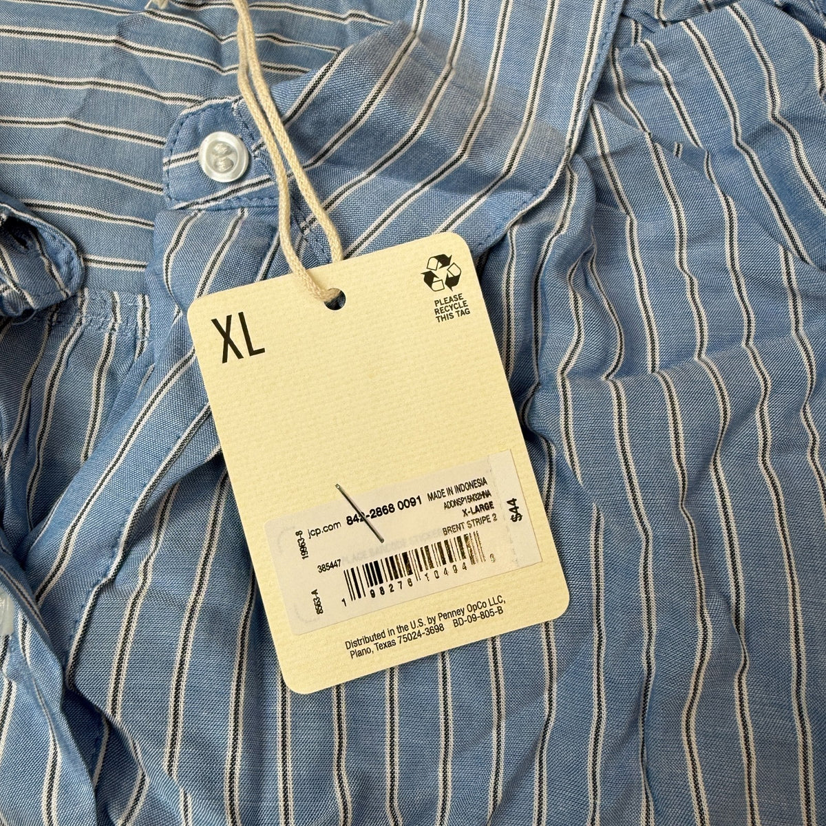 MSRP $44 A.N.A Womens L, XL Blue Stripe Short Sleeve Button-Down Shirt Blouse P