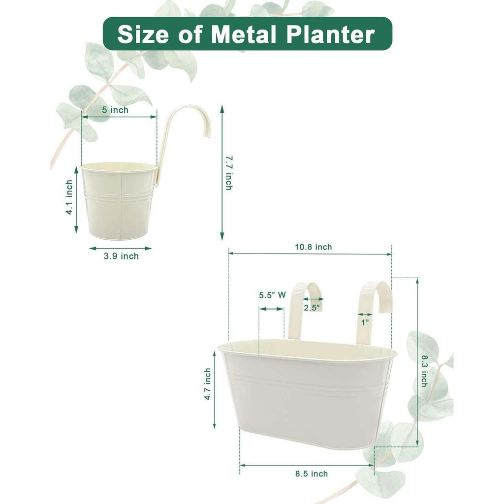 Set of 6 - 2x 10.8" Metal Railing Planter & 4x 5" Balcony Hanging Flower Pots