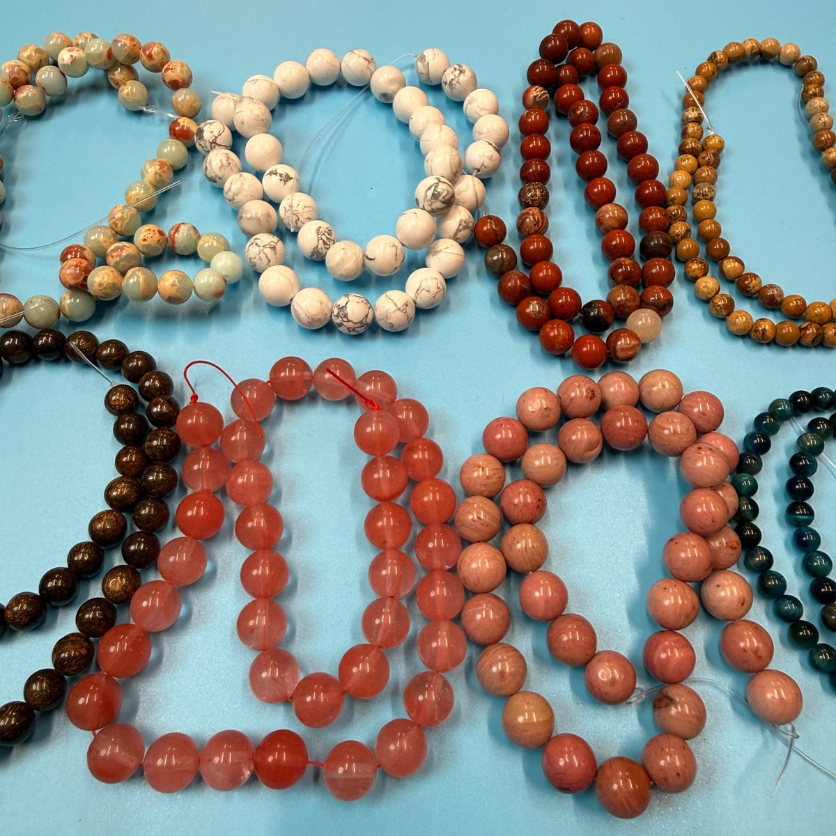 Set of 10 Natural Gemstone Round Beads Strands 15" Sizes 6,8,10 mm 14oz №B14