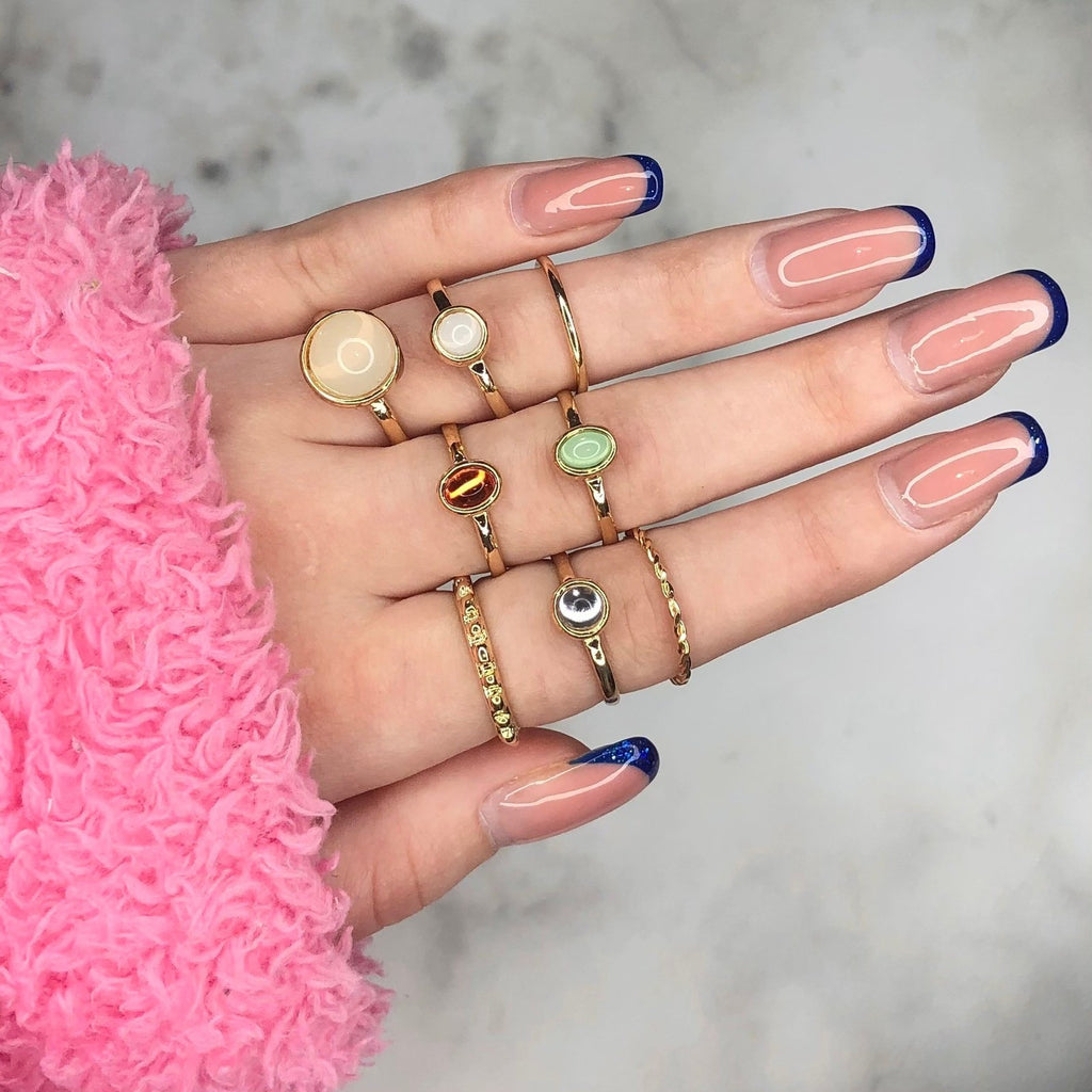 8 pcs Colourful Rings, Crystal Rings, Dainty Ring, Gemstone Rings For Women
