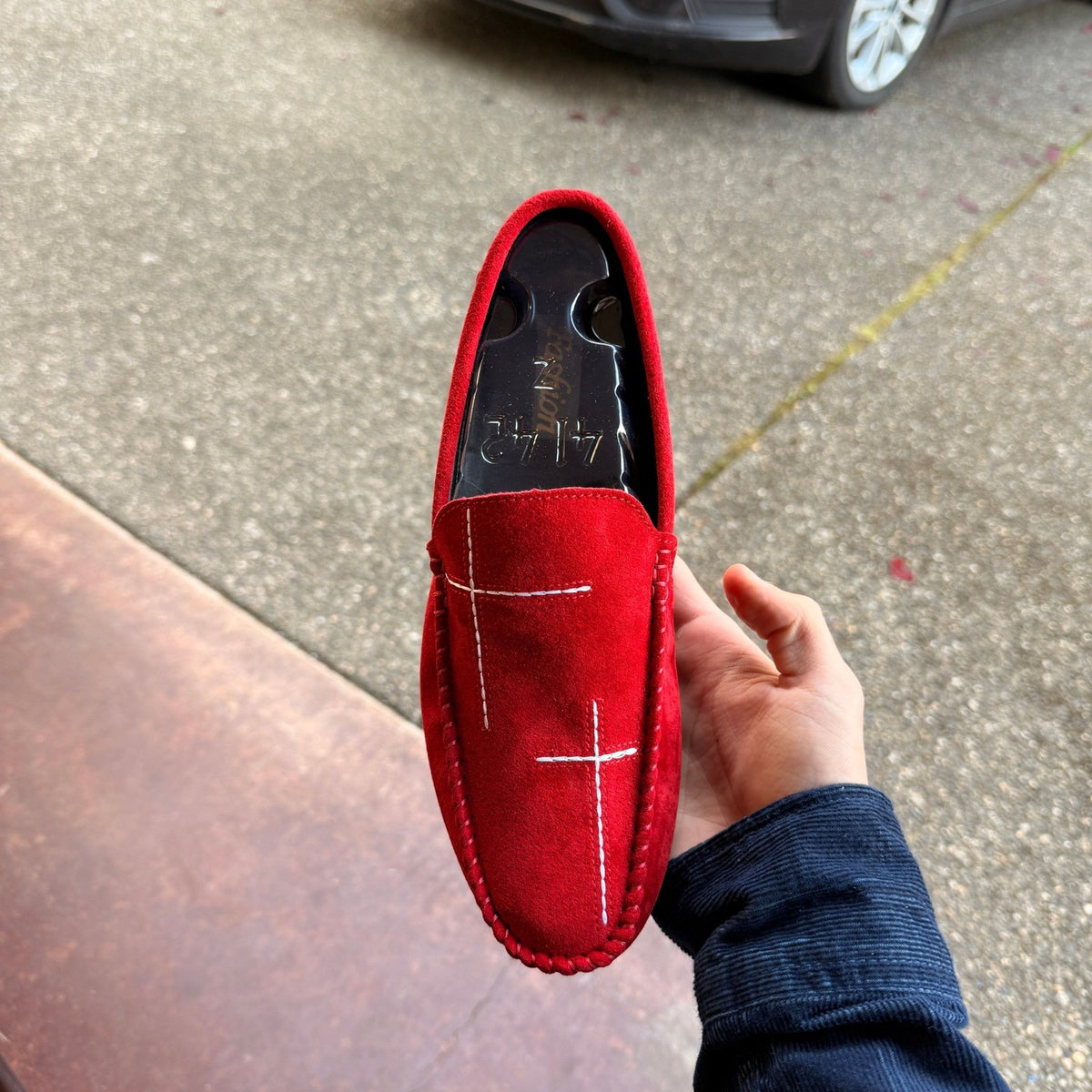 Men's US 8 Red Suede Moccasins Slip On Flat Loafers Casual Dress Shoes
