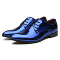 Santimon Men's US 7 - 11 Blue Patent Leather Shiny Derby Pointed Toe Shoes