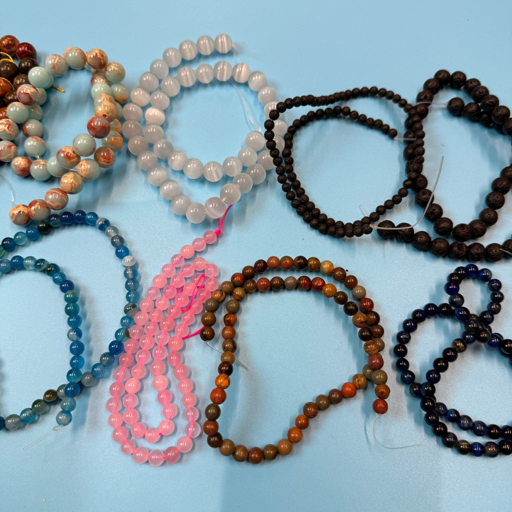 Set of 10 Natural Gemstone Round Beads Strands 15" Sizes 6,8,10 mm 11oz №B26