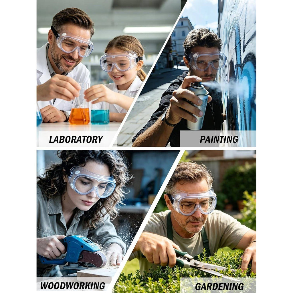 Pack of 2 Safety Goggles Over Glasses, Clear Anti Fog Protective Adjustable El