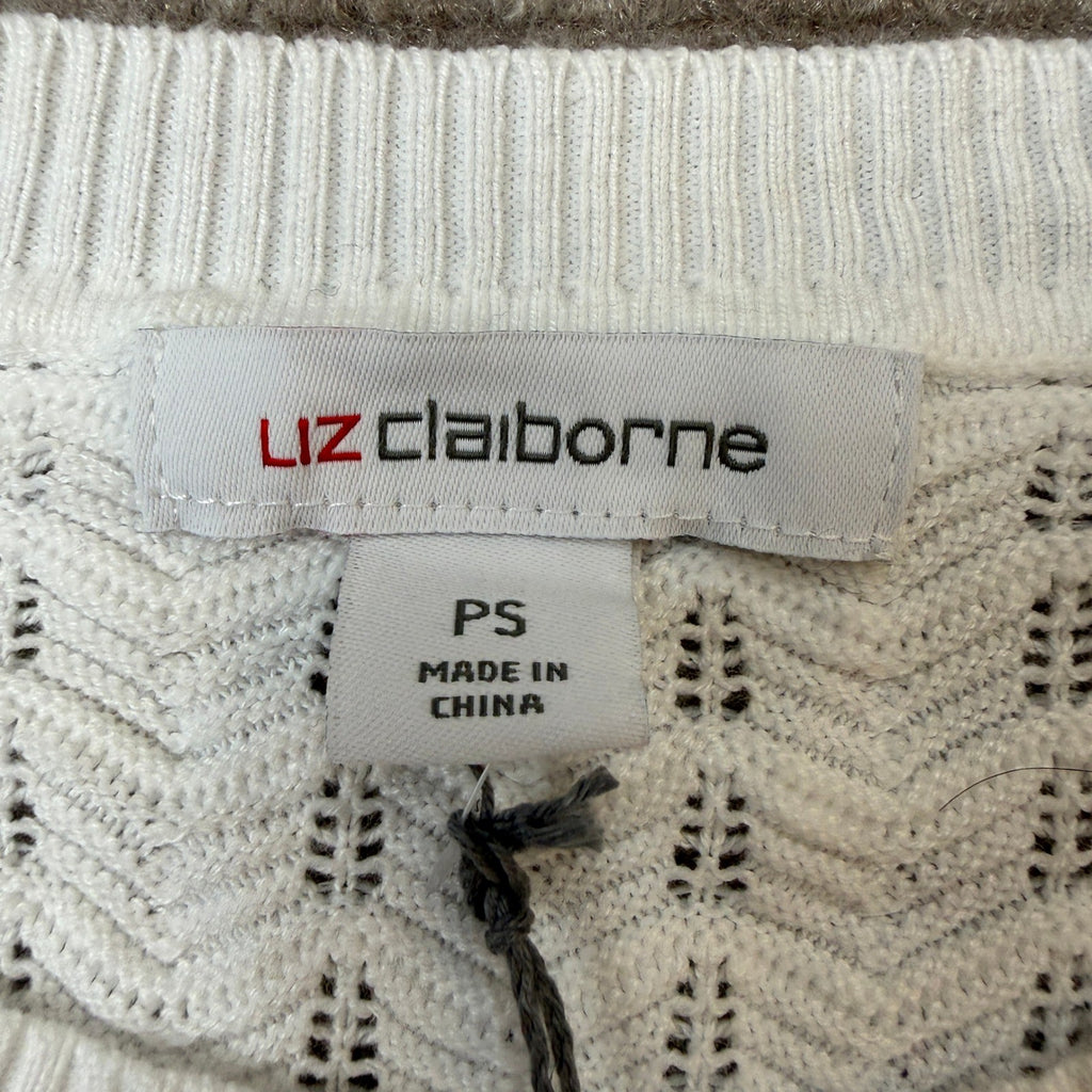 MSRP $44 Liz Claiborne Womens S Petite White Short Sleeve Pullover Sweater Crew