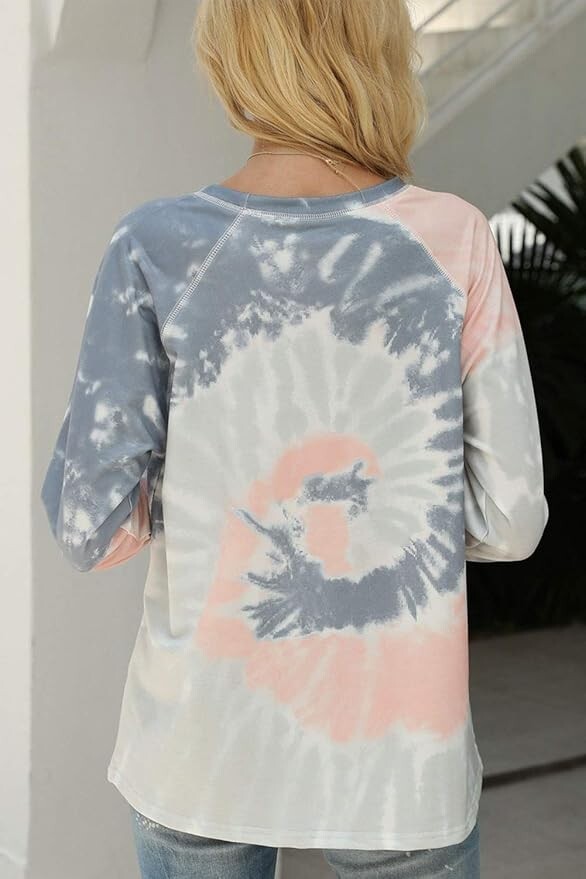 ASHER FASHION Women's 16W Tie Dye Print Sweatshirt Casual Long Sleeve Crew Neck