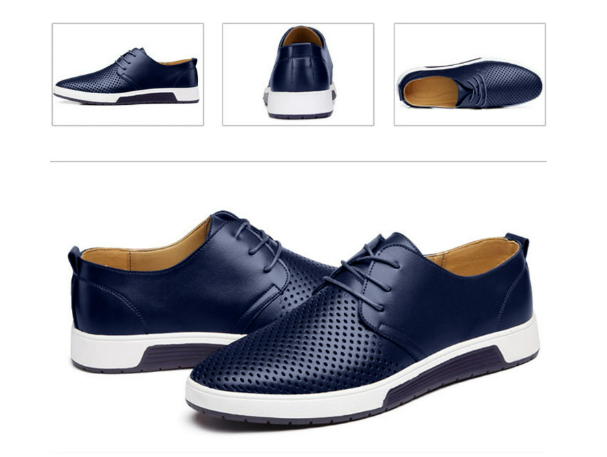 Santimon Men's US 7-10 Blue Casual Derby Shoes Breathable Lace Up Sneakers
