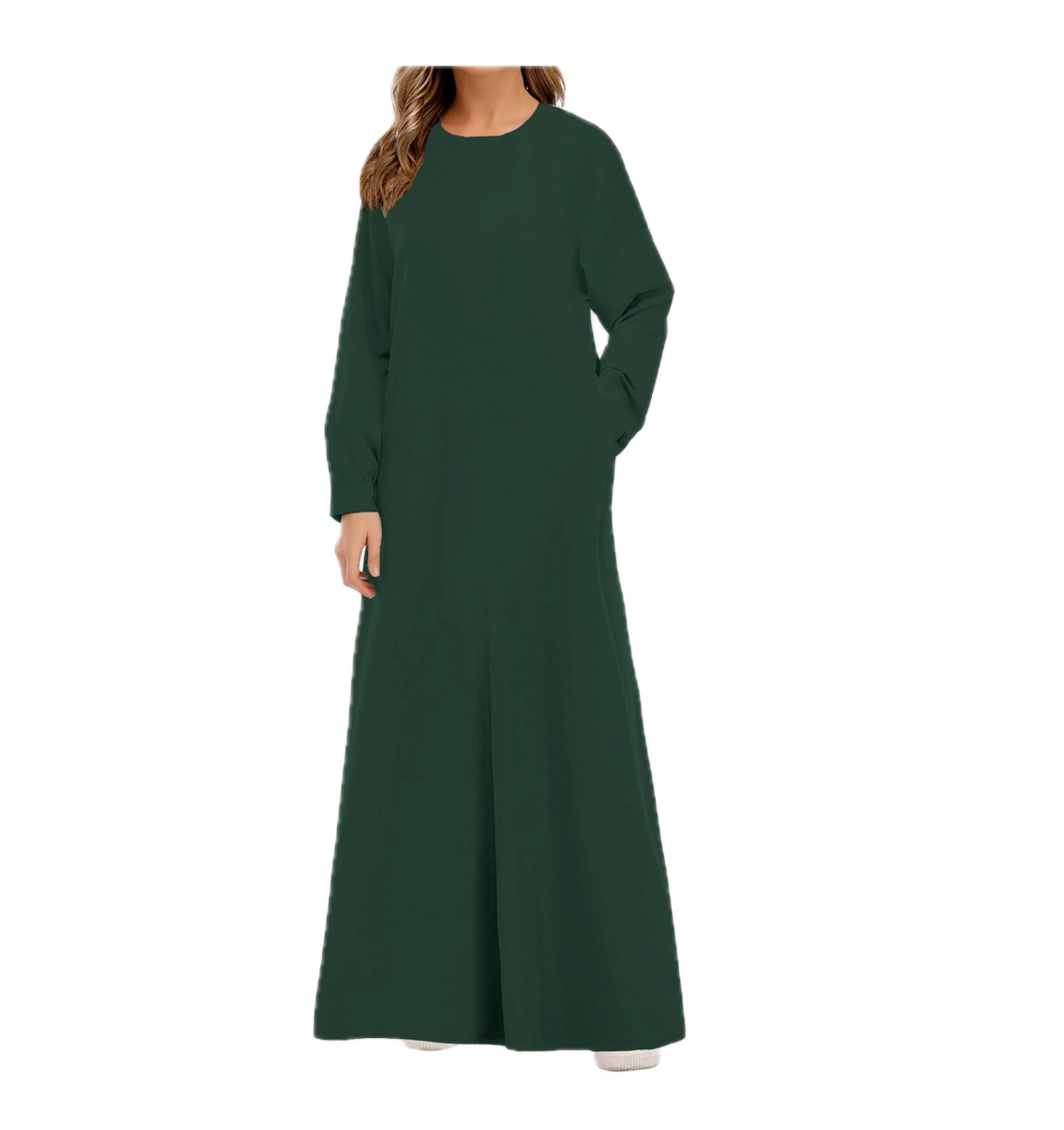 Abetteric Women Solid Color Zipper Abaya Muslim Dress w/ Pockets Islamic Prayer
