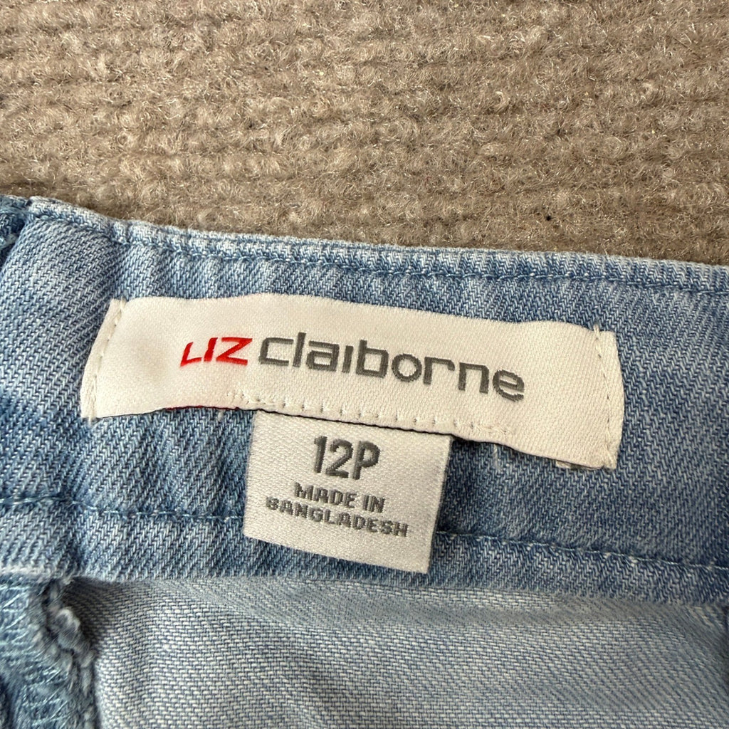 MSRP $54 Liz Claiborne Womens 12 Petite Sullivan Wash Midi Denim Skirt Mid Rise