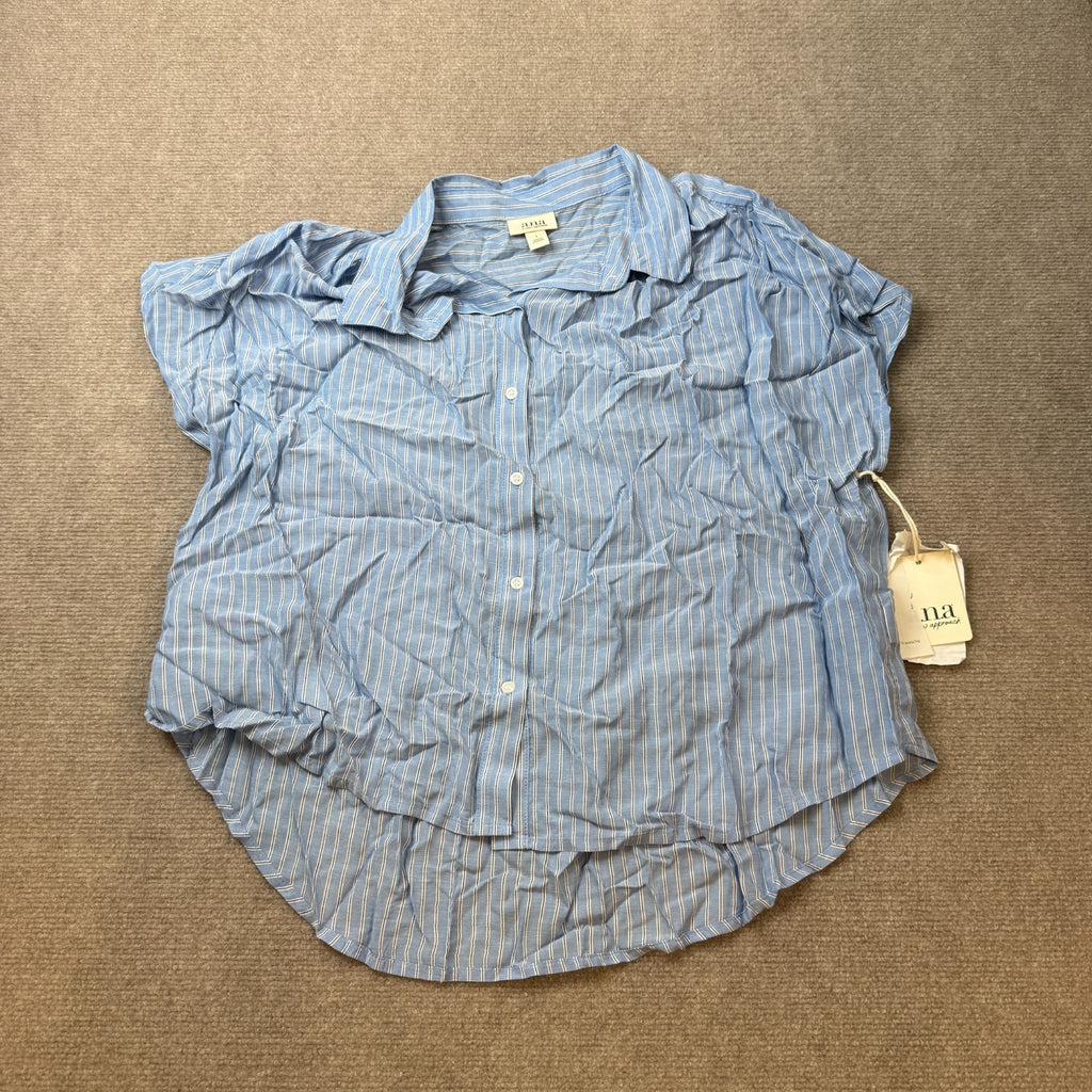 MSRP $44 A.N.A Womens L, XL Blue Stripe Short Sleeve Button-Down Shirt Blouse P