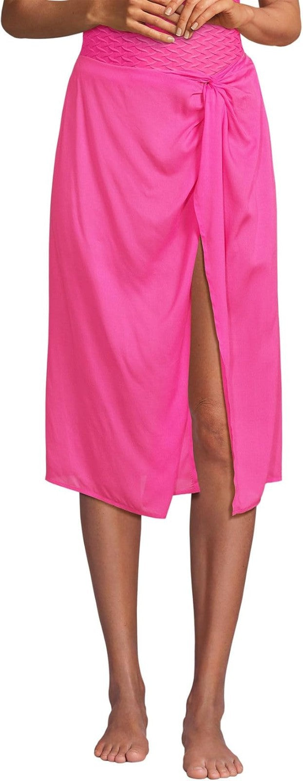 Lands' End Women's M-1X LONG Sheer Modal Twist Front Swim Cover-up Skirt Knee Le