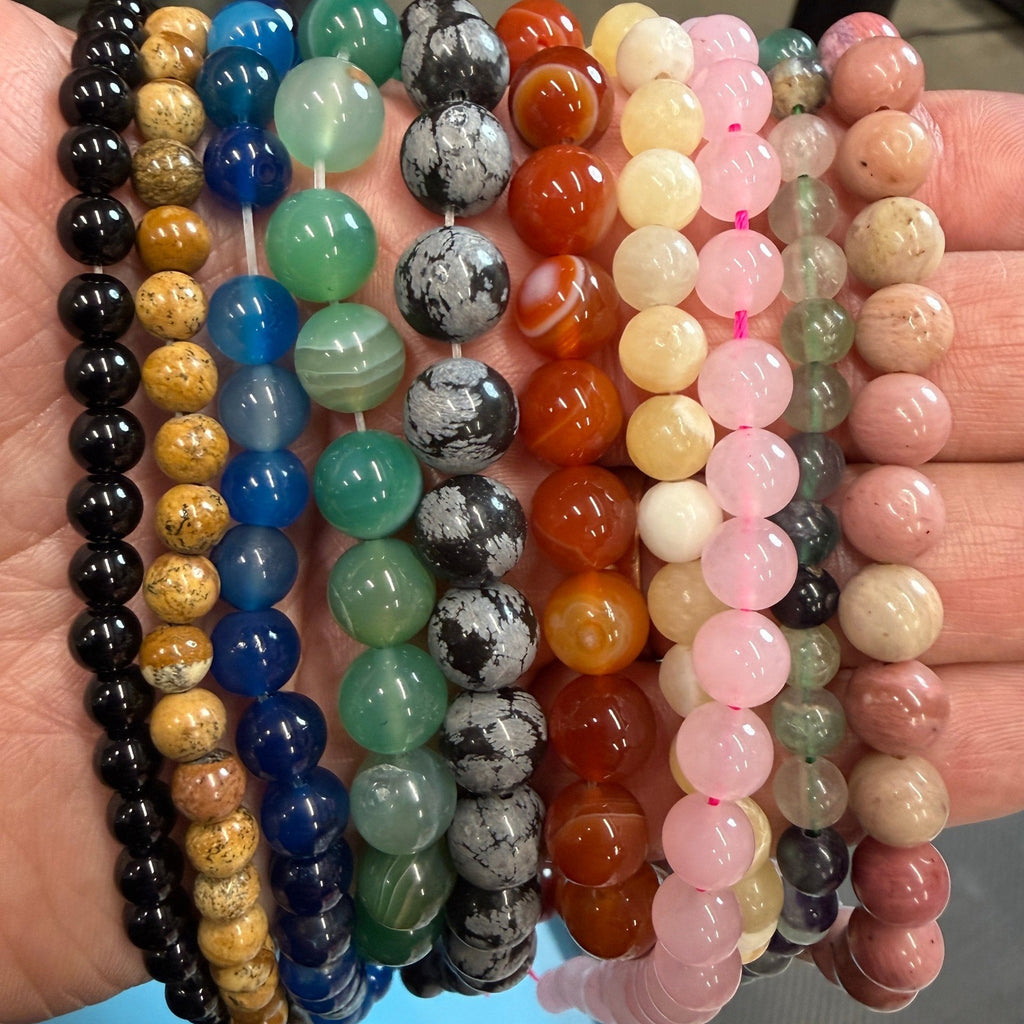 Set of 10 Natural Gemstone Round Beads Strands 15" Sizes 6,8,10 mm 14oz №B10