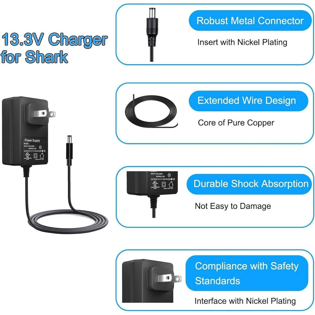 Charger for Shark VM200 VACMOP 10.8V Li-ion 6.5Ft Cordless Floor Vacuum