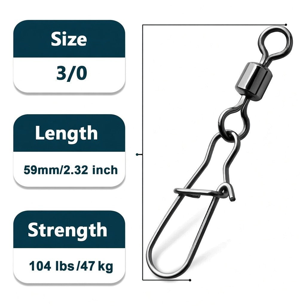 Pack of 250 Fishing Connector Rolling Swivels Barrel Bearing with Snap Fit