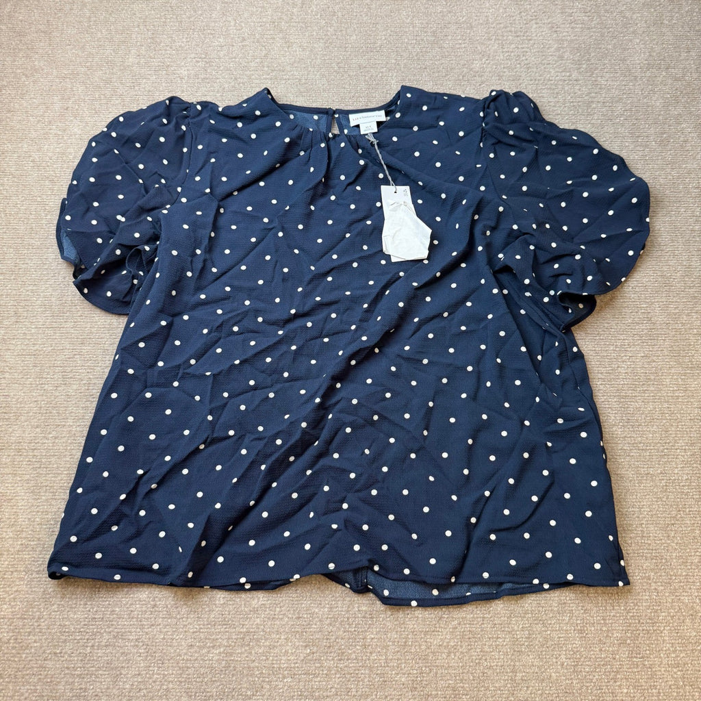 MSRP $48 Liz Claiborne Womens XL Tall Navy/White Polka Dot  Ruffle Sleeve Blous