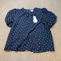 MSRP $48 Liz Claiborne Womens XL Tall Navy/White Polka Dot  Ruffle Sleeve Blous