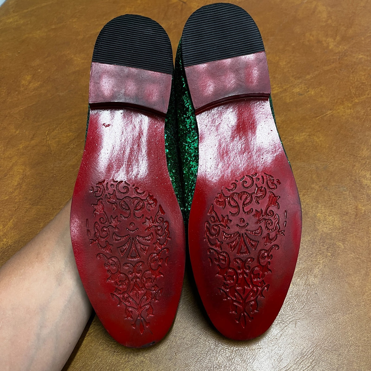 Santimon Men's US 7.5 - 12 Green Glitter Slip-On Loafers Sequin Dress Shoes