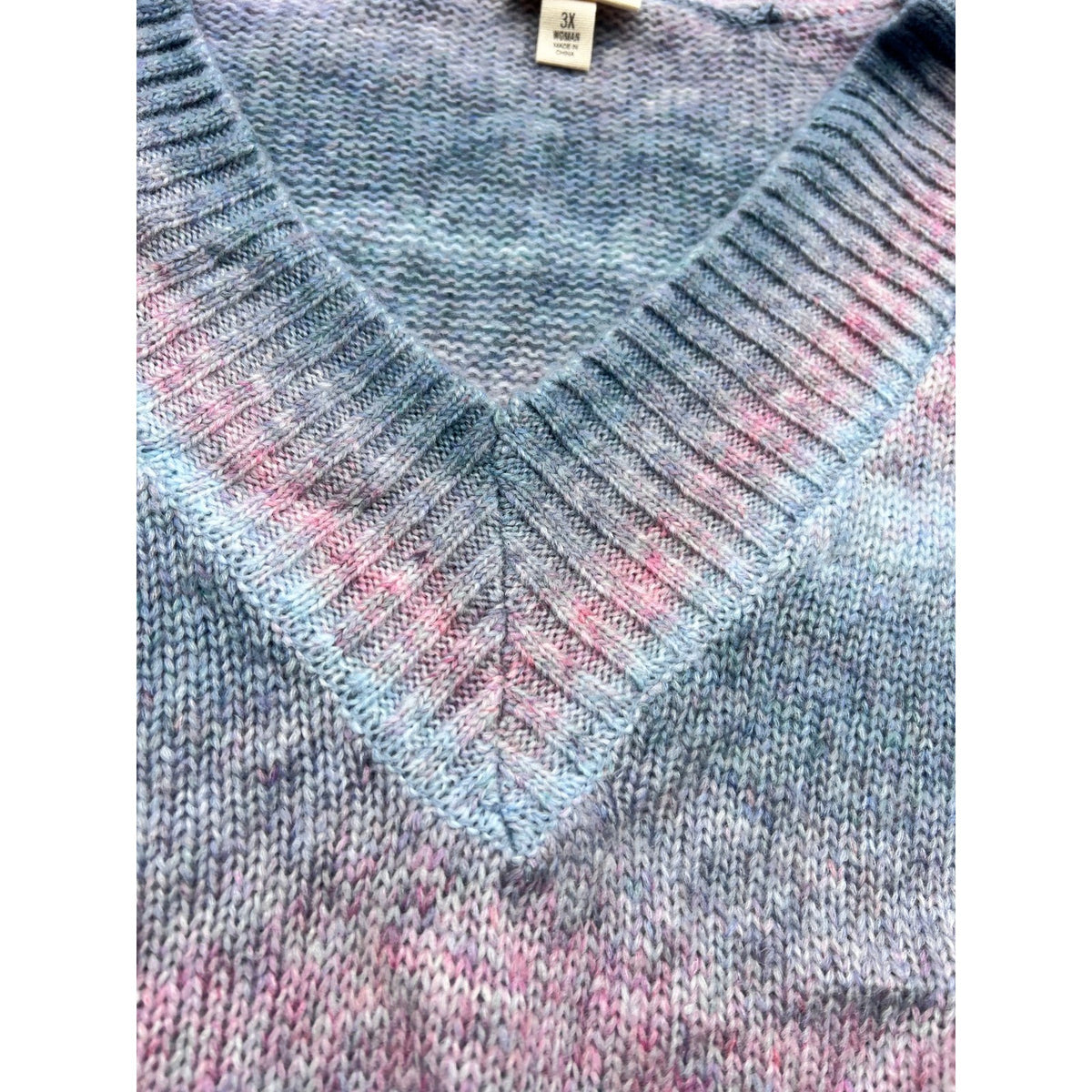 NWT A.N.A Women's Size 3X Ombre Knit Sweater Blue Space Dye MSRP $39 V-Neck Ca