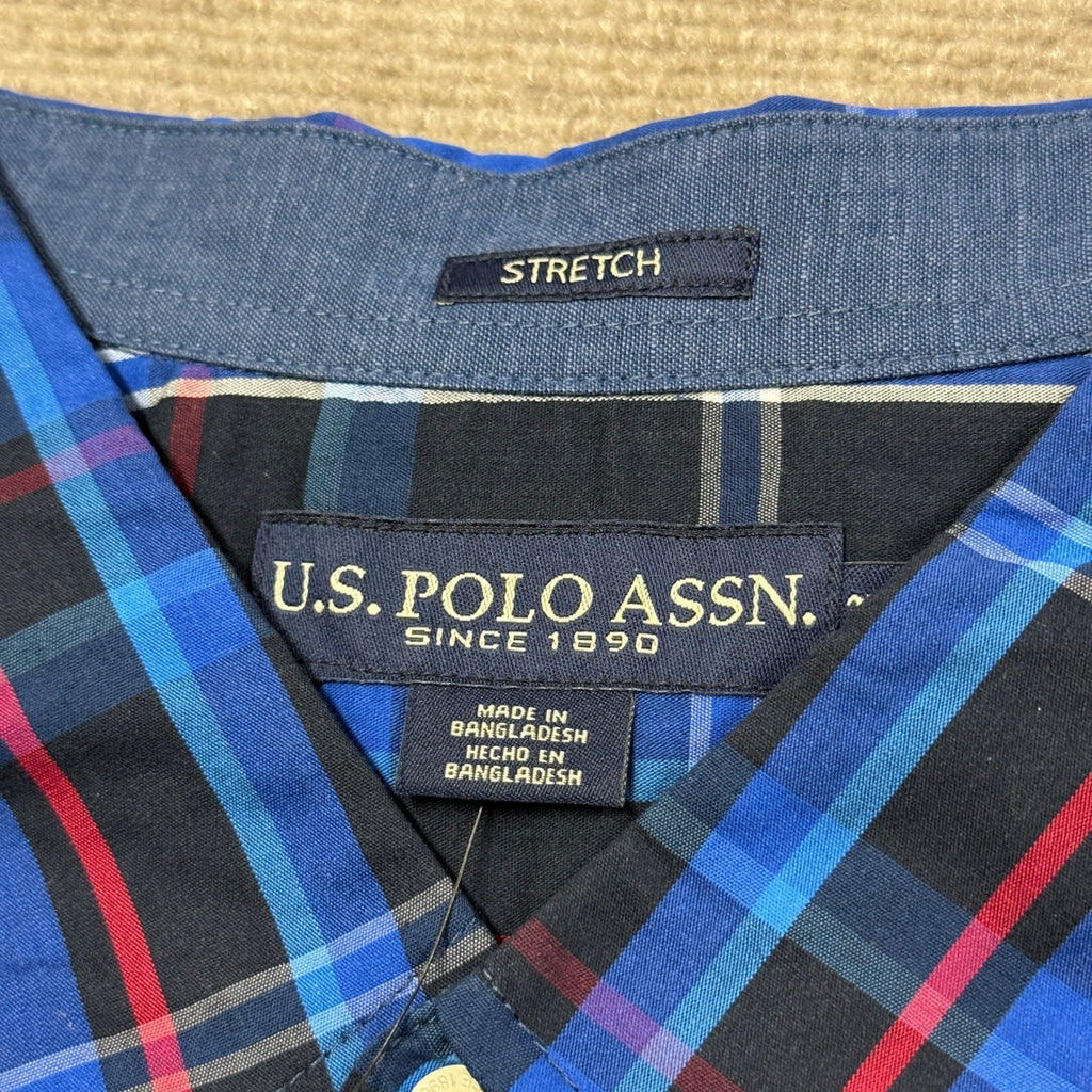 MSRP $58 U.S. Polo Assn. Mens 2XL Tall Classic Navy Plaid Button-Down Shirt Long