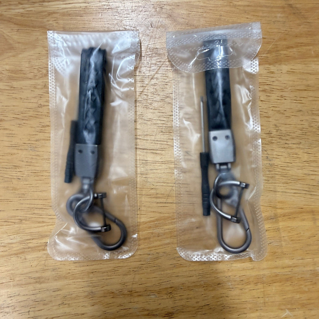 Set of 2 Black Braided Faux Leather Anti-Lost Car Keychain Set Key Ring Lanyar