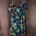 Lands' End Women's L LONG Off the Shoulder Ruffle Hem Swim Cover-up Dress Navy F