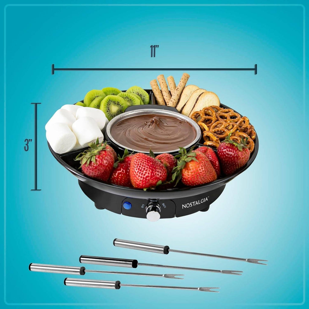 Nostalgia 10 oz Electric Fondue Party Set for Melted Chocolate, Cheese, Sauce o