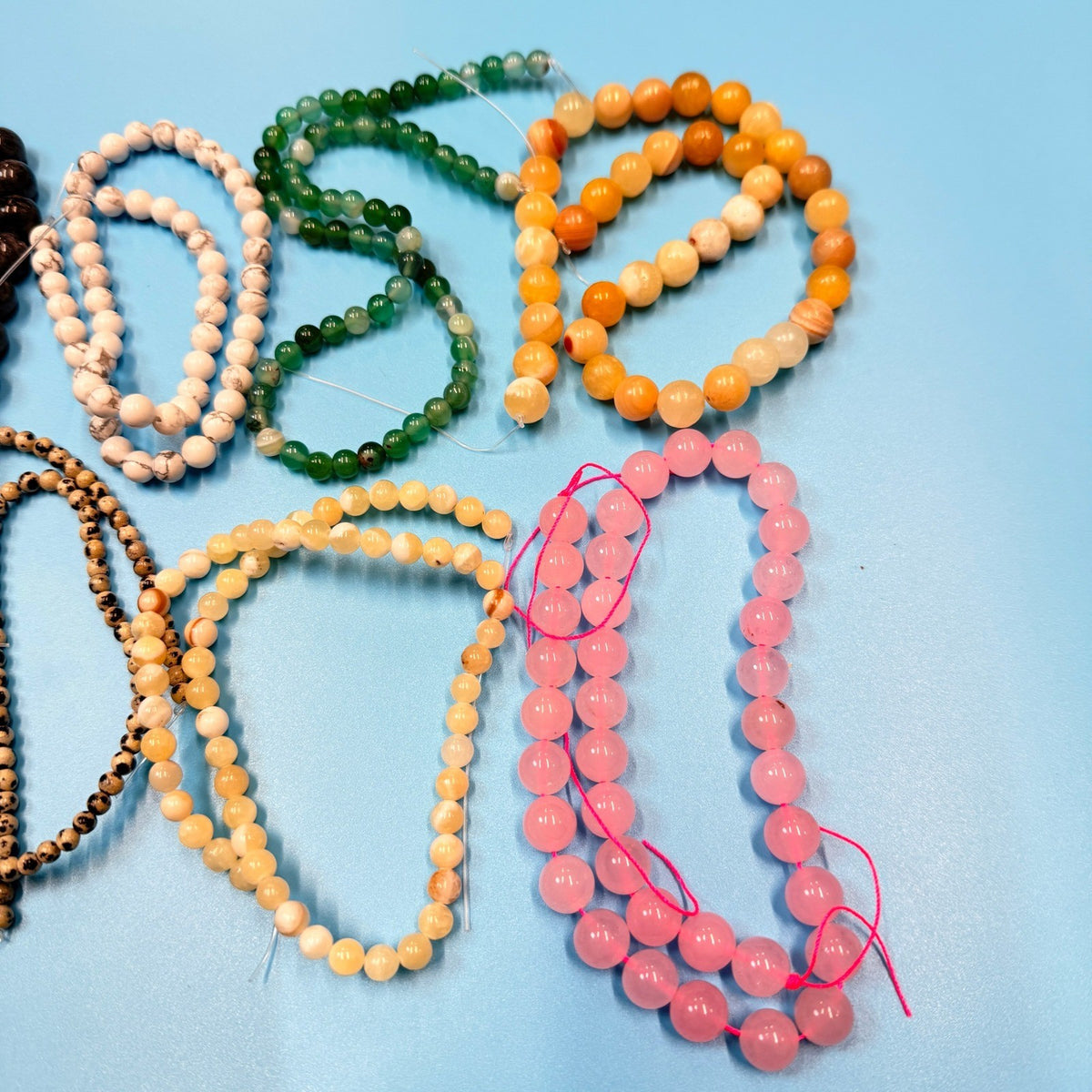 Set of 10 Natural Gemstone Round Beads Strands 15" Sizes 6,8,10 mm 14oz №B3