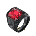 Mens Red CZ Stone Masonic Ring Black Stainless Steel Freemason Jewelry Size 8-12