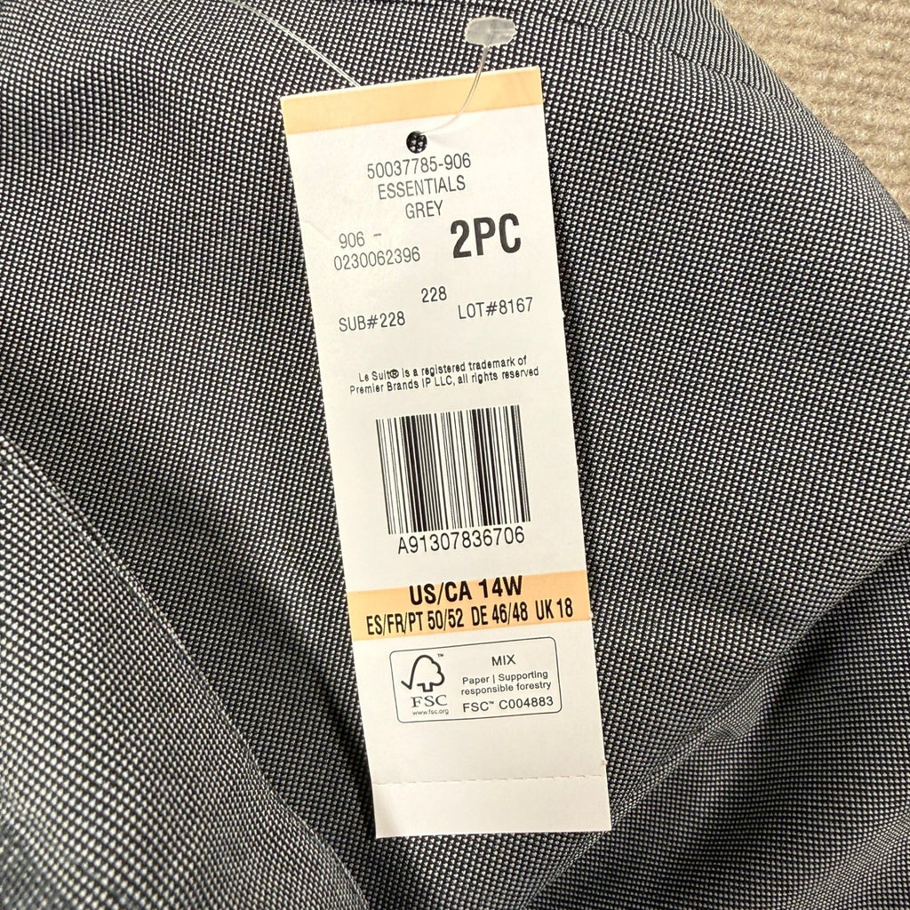 MSRP $160 Le Suit Womens 14W Grey 2 Piece Straight Leg Pant Suit