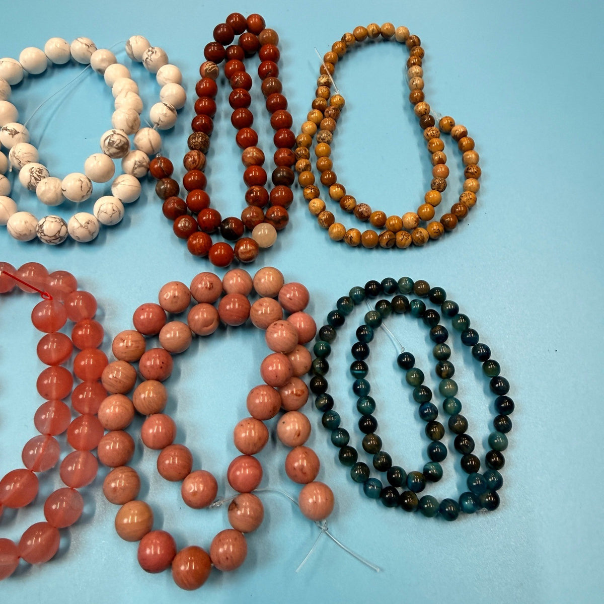 Set of 10 Natural Gemstone Round Beads Strands 15" Sizes 6,8,10 mm 14oz №B14