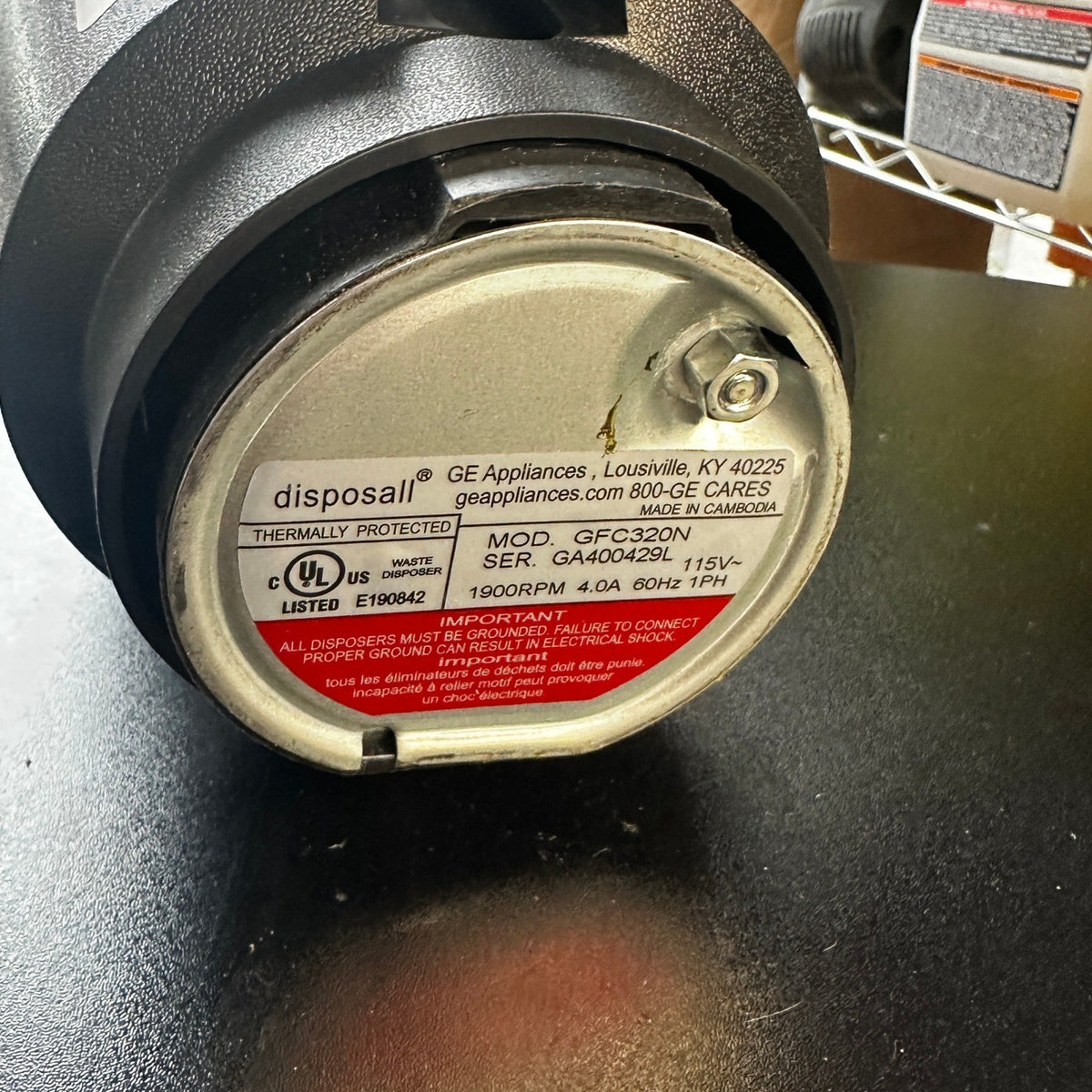 GE 1/3 HP Continuous Feed Garbage Disposer Black GFC320N MISSING DISCHARGE
