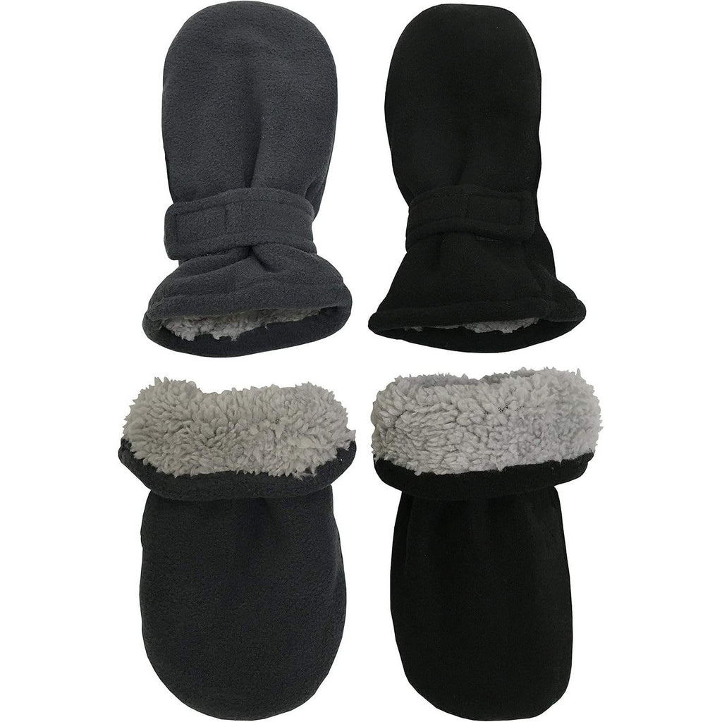MSRP $18 N'Ice Caps 2 Pairs Black/Charcoal 6-18 Months Baby Mittens Fleece Glove
