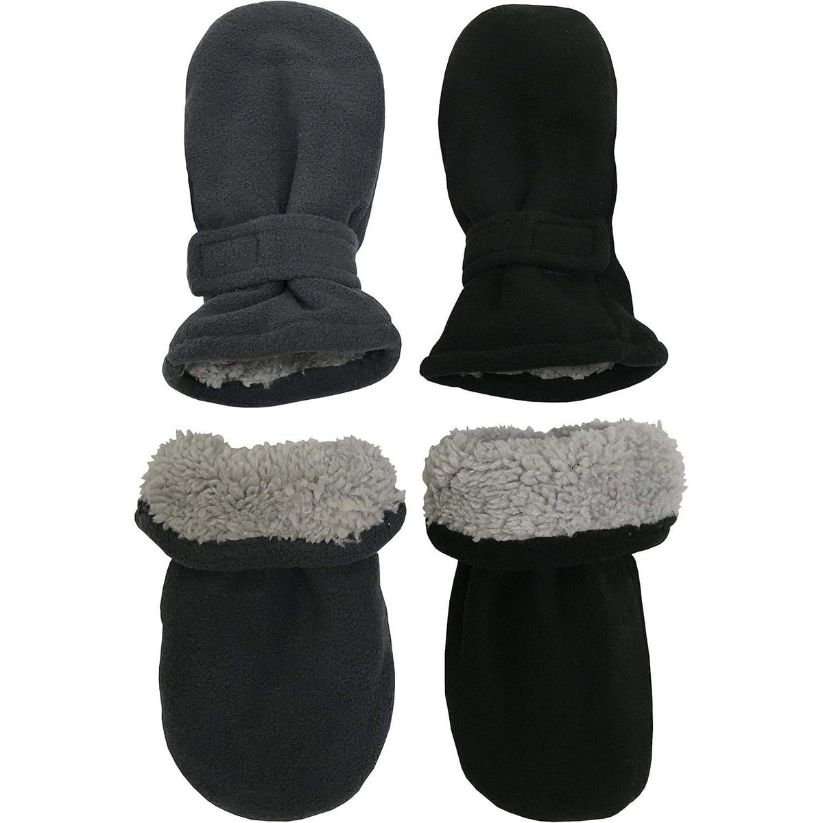 MSRP $18 N'Ice Caps 2 Pairs Black/Charcoal 6-18 Months Baby Mittens Fleece Glove