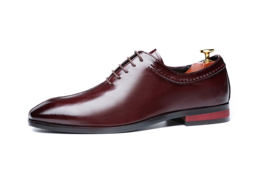 Santimon Men's US 8-9 Burgundy Wholecut Oxfords Almond Toe Lace Up Dress Shoes