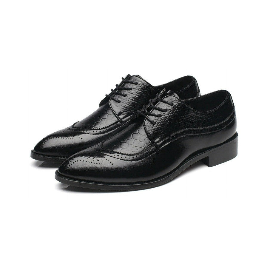 Santimon Men's US 9.5 Black Derby Crocodile Pattern Pointed Toe Brogue Shoes
