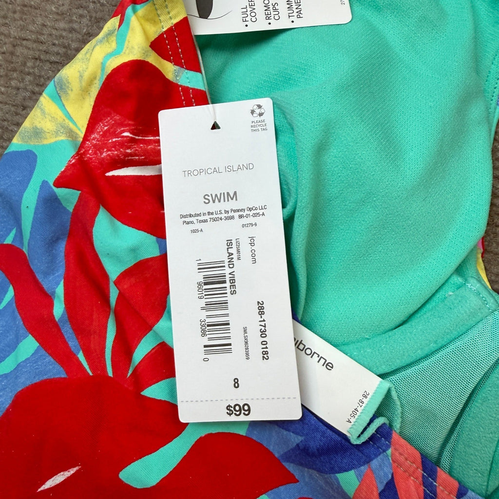 MSRP $99 Liz Claiborne Womens 8 Island Vibes Halter One Piece Swimsuit