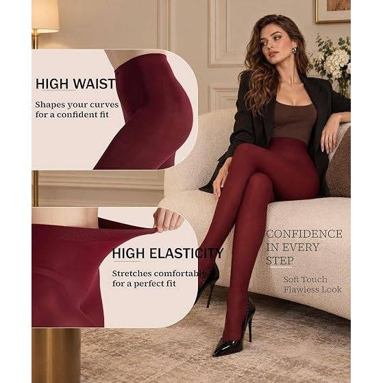 Hiltzo 80D Women's S-M Wine Red Tights Semi Opaque Ultra Soft Solid Color Stre