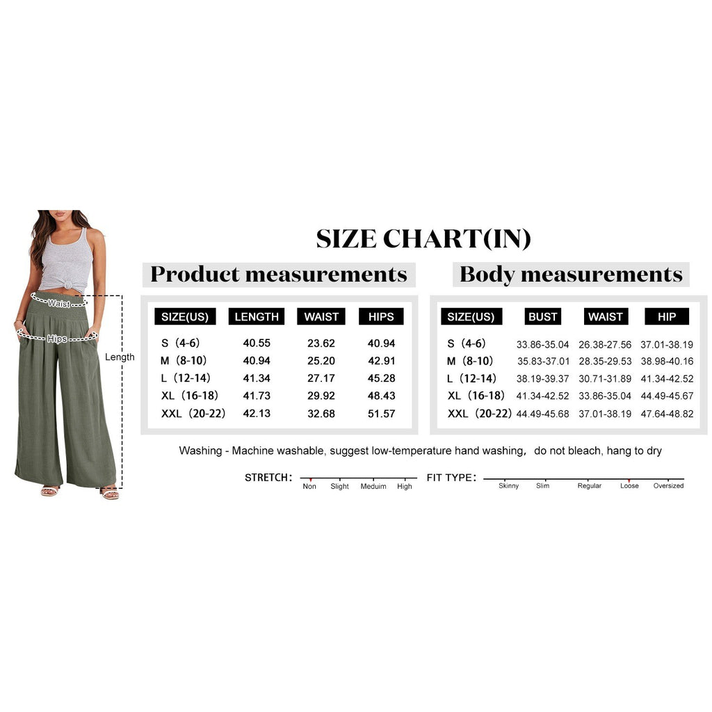MSRP $36 ANRABESS Women's M Linen Palazzo Wide Leg Pants with Pockets Smocked