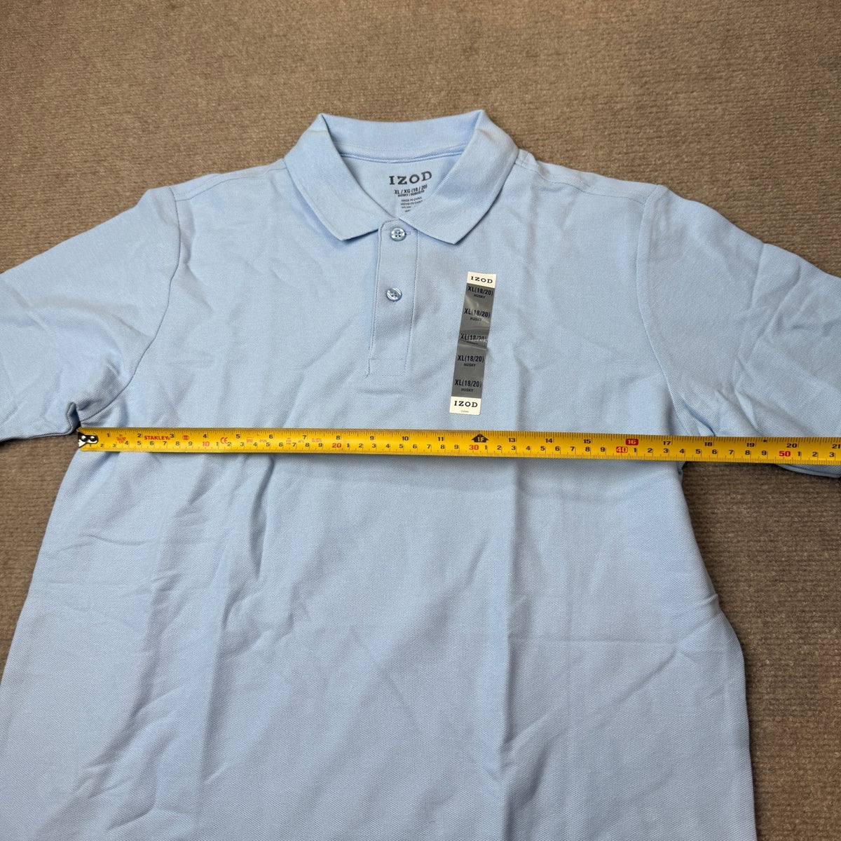 Izod Kids Boys XL 18/20 Husky Light Blue Polo Shirt Short Sleeve