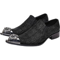 Santimon Men's US 9.5 Black Textured Metal Tip Pointed Toe Loafers Dress Shoes