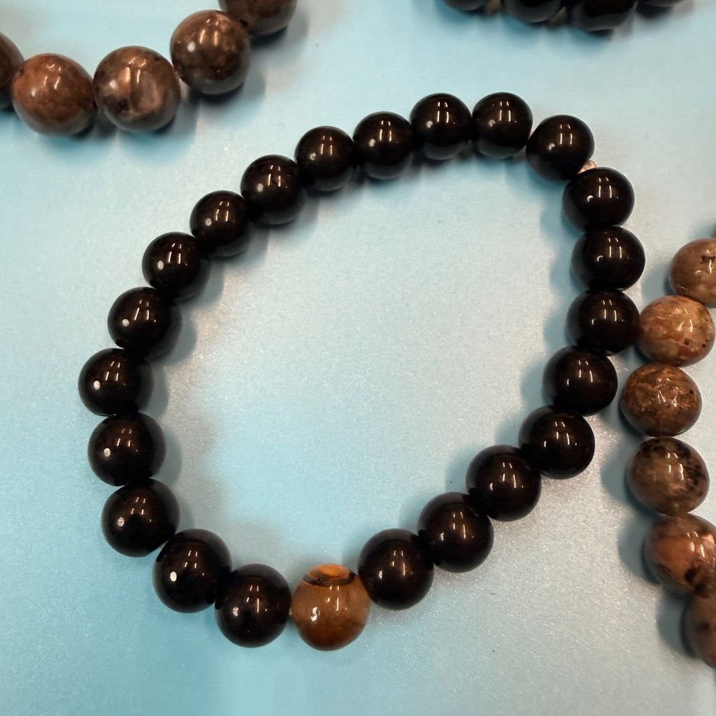 Set of 5 Natural Gemstone Round Beads Stretch Bracelets, 4oz, №B54